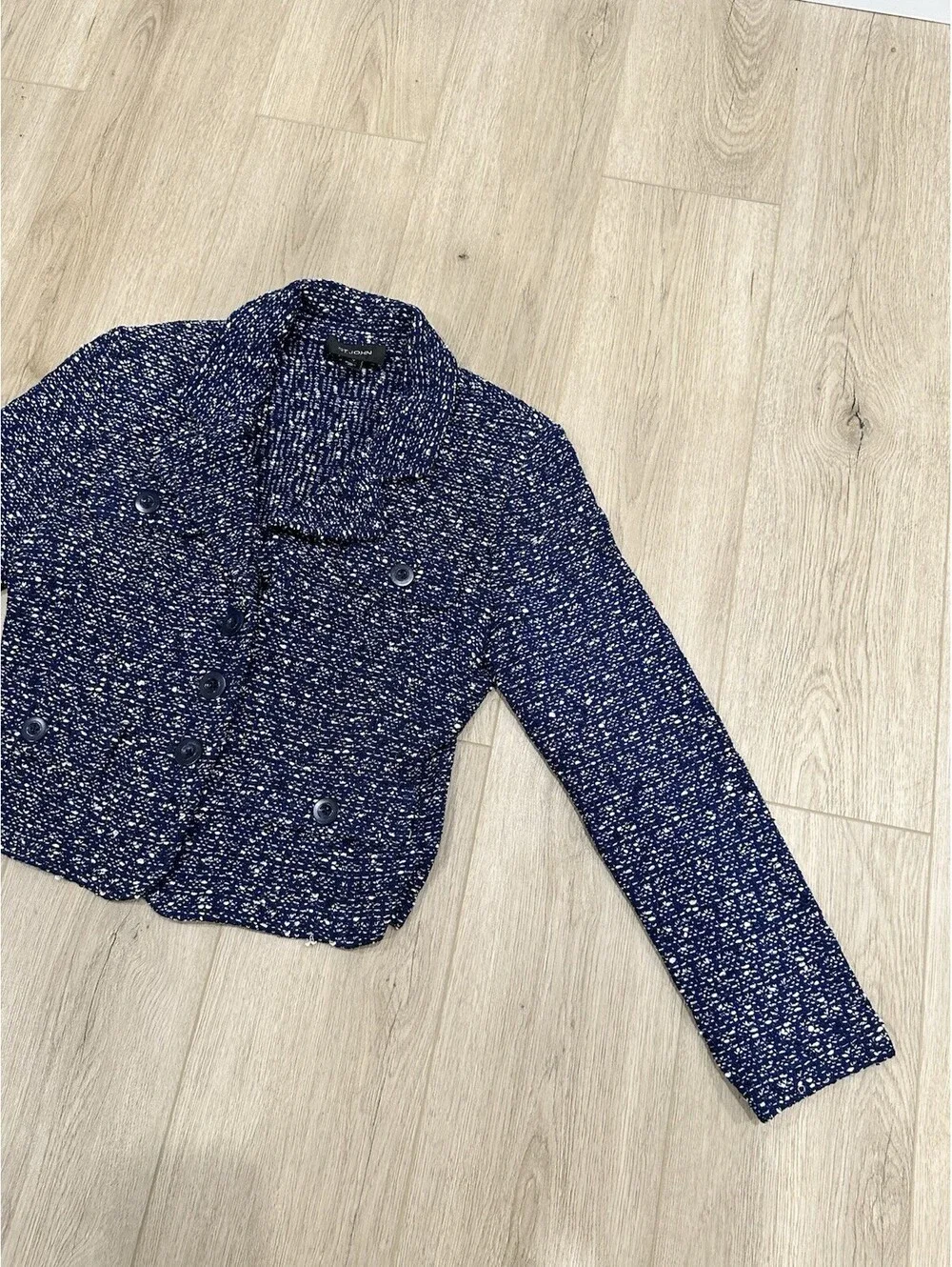 ST.JOHN Size 12 Blue Knit Jacket Blazer - Picture 2 of 13